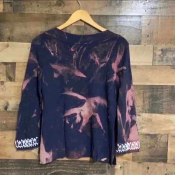 Tie Dye Boho‎ Grunge Beaded V Neck Top Women’s Medium Stretch Rayon Nylon - Picture 6 of 11